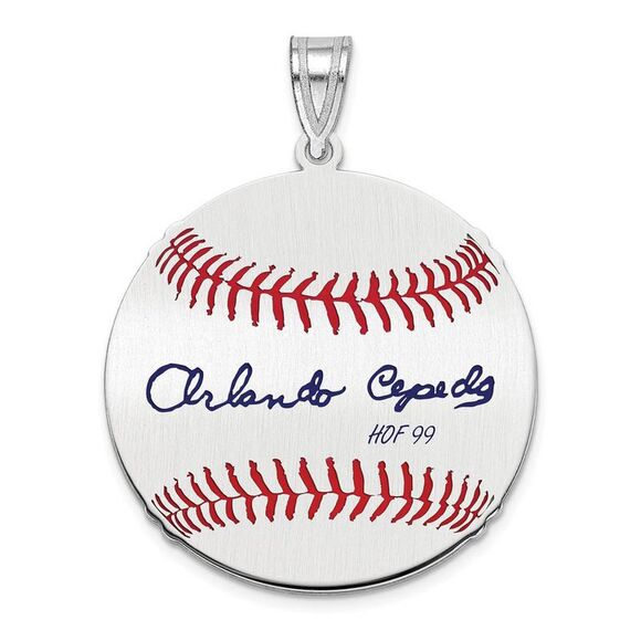Sterling Silver Orlando Cepeda Signature MD Enamel Baseball Pendant